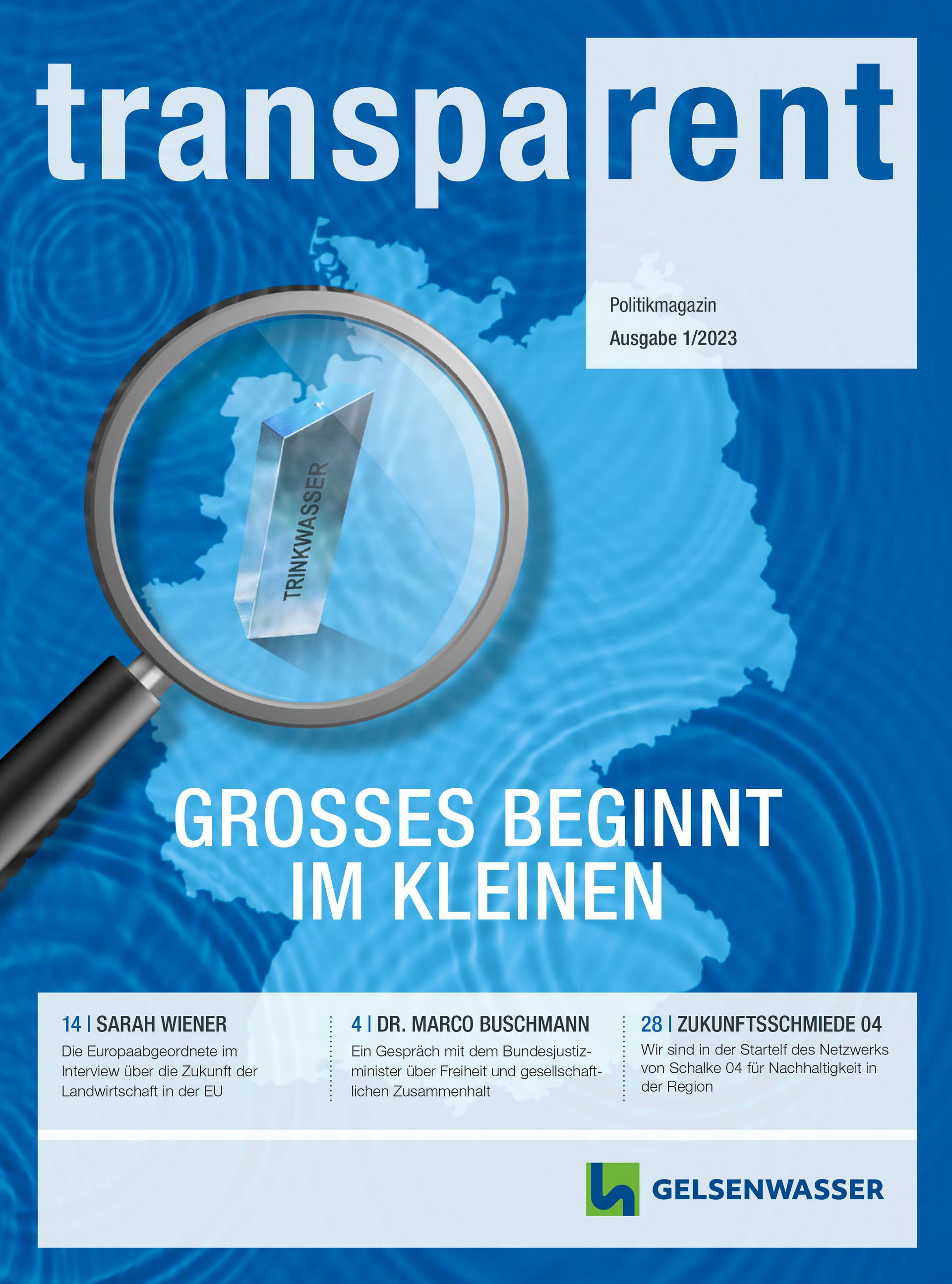 Aktuelle Ausgabe des Politik-Magazins transparent von Gelsenwasser
