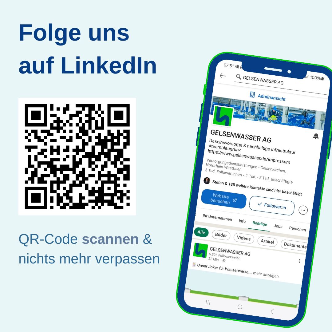 Folge der GELSENWASSER AG auf LinkedIn, um keine Infos zur IFAT und unseren B2B-Lösungen mehr zu verpassen!